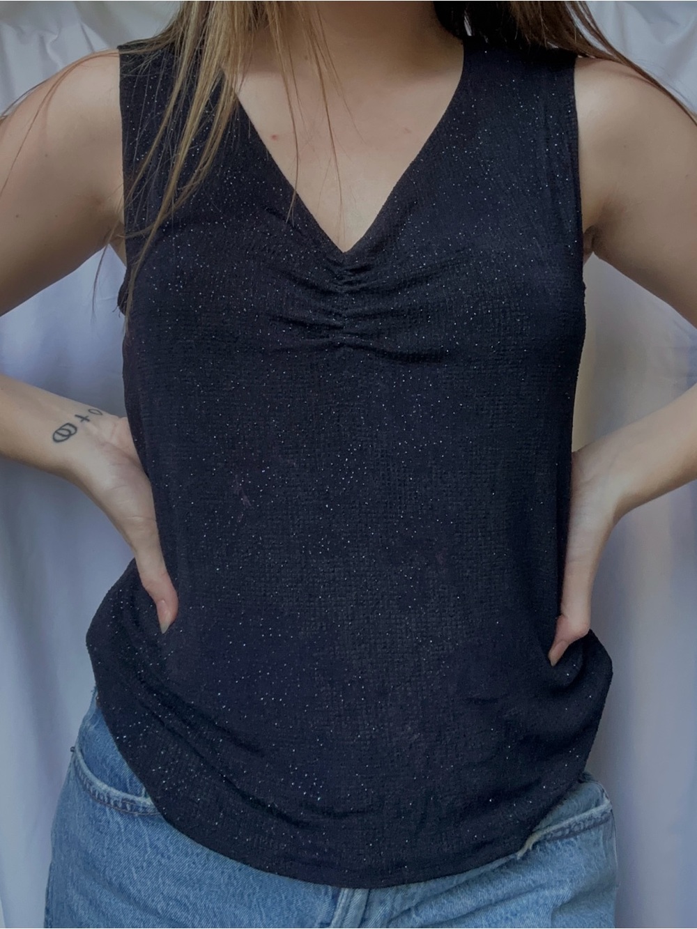 Bay Studio Women's Navy Sparkle V-Neck Tank Blouse